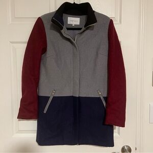 Lucy Paris Wool Blend Colorblock Coat in Gray, Navy & Burgundy Size S